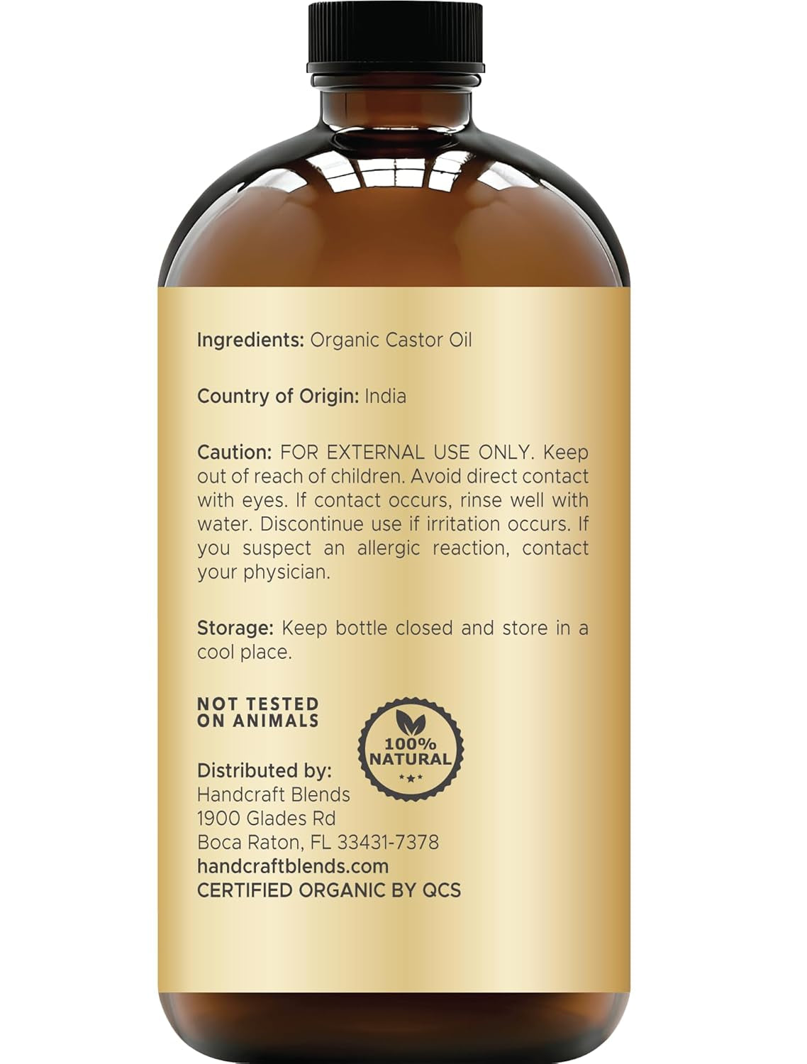 Cold-Pressed Organic Castor Oil 16 Fl Oz | Glass Bottle | 100% Pure and Natural | Premium Grade Carrier Oil | Hair, Eyelashes and Eyebrows | Hair and Body